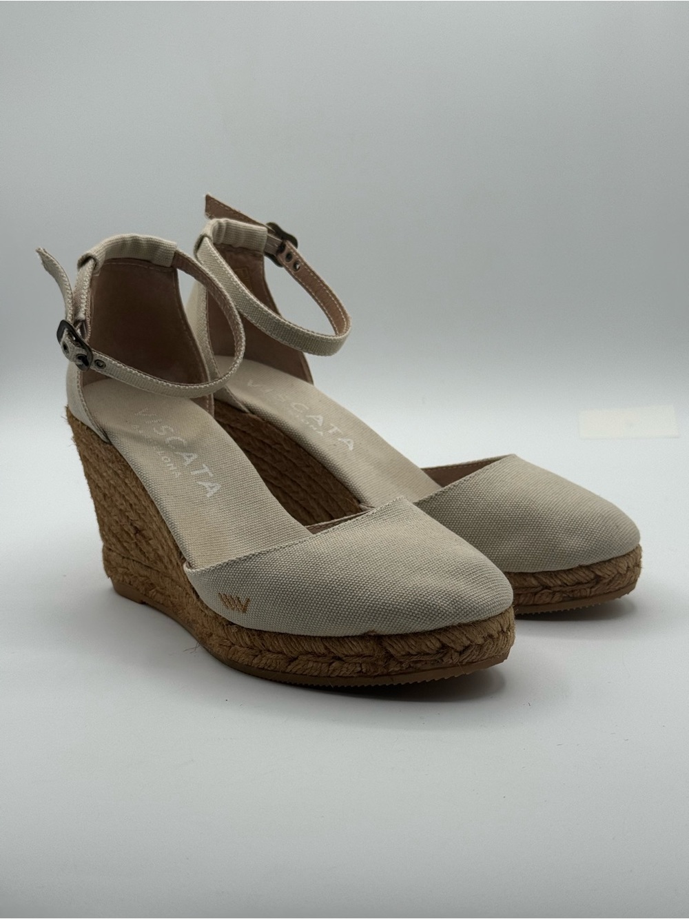 Viscata Barcelona Estartit Canvas Espadrille Wedges Beige Ankle Strap Jute Heel - Picture 10 of 16
